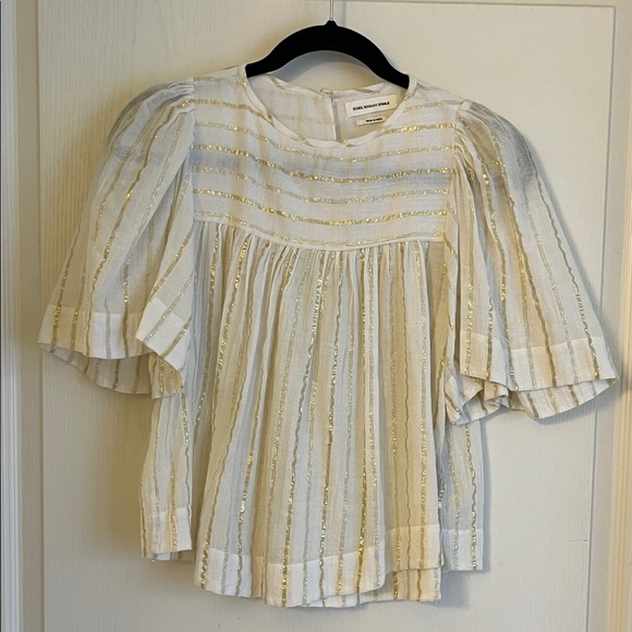 Isabel Marant Etoile Cream and Gold Striped Blouse - Picture 1 of 7